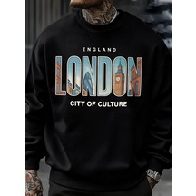 Startmore Tarzsokak Londra Şehir Desenli Kazak Erkek Sokak Bisiklet Yaka Kazak Polar Tüm Maç Spor Giyim Hipster S Siyah