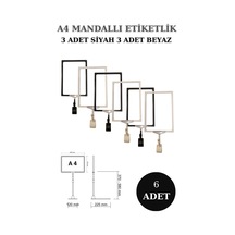 6 Adet Siyah Beyaz A4 Mandallı Sepet Etiketi Çerçeveli Etiketlik Siyah Beyaz