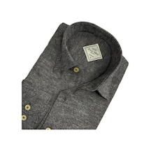 Klasik  Cotton Uzun Kollu Terletmeyen Kışlık Flanel Kumaş Koyu Gri Gömlek Slim Fit Koyu Gri