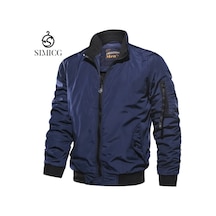 Erkek Moda Günlük Düz Renk Dik Yaka Bomber Ceket Mavi