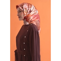 Armine Sura Saf İpek Eşarp 9627 34 Kahverengi Çiçek Desen