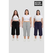 Süperlife Kadın Büyük Beden 3 Lü Kapri Şort Seti 3xl-6xl Spr26bsrk591+3 Siyah - Gri Melanj