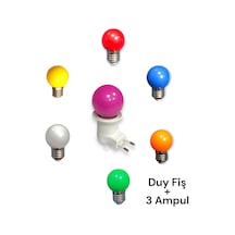 Tek-iş Açma Kapama Anahtarlı Duy Fişli E-27 Anahtarlı + 3 Adet Ampul E-27 1 W Renkli Vkm