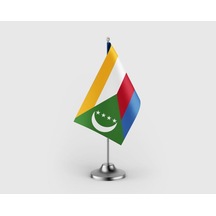 Komorlar Devleti Tekli Saten Masa Bayrağı Seti Diğer
