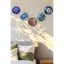 Nazar Boncuğu Kristal Mdf İpli Tablo Seti, 5 Li Modern Duvar Dekoru, Salon, Oturma Odası, Ev İçin