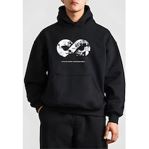10 Kasıma Özel Üç İplik Kapşonlu Baskılı Sweatshirt - Siyah Siyah