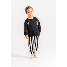 Florida Baskılı Sweatshirt Siyah Çizgili Eşofman Altı Erkek Çocuk Alt Üst Takım Süper Kalite Kumaş