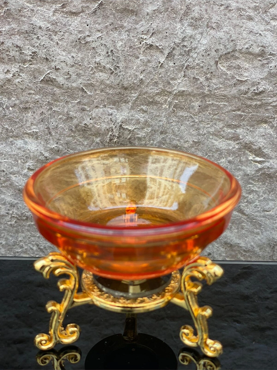 Dekoratif Kristal Cam Tekli Renkli Sunum Çanağı Turuncu