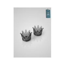 Chacha Home Luxury Royal Crown 2 'li Mumluk Ve Tealight Mum Tutucu Füme