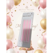 Rima Life Pembe Simli Doğum Günü Pasta Mumu, Parafin, 6'lı Paket, Kokusuz, Silindirik, Parti Dekorasyonu İçin +0
