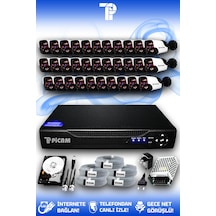 Picam 32 Kameralı Panda 32 Dış Kamera Set 100 GB HDD Full HD Gece Görüşlü Güvenlik Kamerası Sistemi