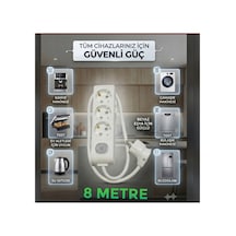 Vikomulti-let 3 Lü Anahtarli Çocuk Korumali 3x2.5 % Yüz Tam Bakır Ttr Kablolu Uzatma Seyyar Markanin Özel Üretimi Orijinal Tse Fişli Bakir Kablolu 8 Metre - 894342285 8 Metre - 894342285 2 - 5 M