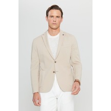 Erkek Bej Pamuklu Slim Fit Dar Kesim Armürlü Esnek Torba Cepli Blazer Ceket Bej