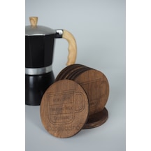 Kahve Temalı 6 Lı Ahşap Bardak Altlığı Seti Espresso/latte/cappuccino/mocha/americano/macchiato Koyu Çeviz