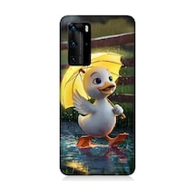 Huawei P40 Pro Uyumlu Şemsiye Ördek Desenli Silikon Kılıf