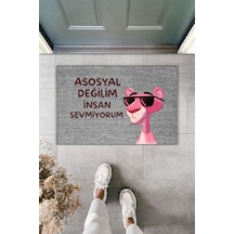 Rugmood Modern Dijital Baskı Paspas - Asosyal Değilim İnsan Sevmiyorum - Kapı Önü Paspası Gri