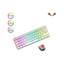 Trol Red Switch Mini Oyun Klavyesi Gaming Mekanik 62 Tuşlu 18 Led Usb Tip-c Kablosu Beyaz