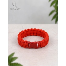 Piyonart El Yapımı Kırmızı Paracord Paraşüt İpi Unisex Bileklik Klipsli Outdoor Survival Takı L Bede