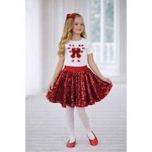 Dıgıl Kids Kız Çocuk Kurdele Desenli T-shirt Etek Takım Kırmızı6