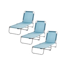 Blooma Şezlong 3'lü Katlanabilir Bahçe Plaj Şezlongu Mavi 3lü Takım, Mavi Şezlong, Bahçe, Balkon, Plaj Şezlongu