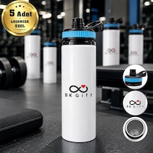 Logonuza Özel 5 Adet Askılı Alüminyum Su Matarası - 800 Ml Kurumsal Matara Mavi