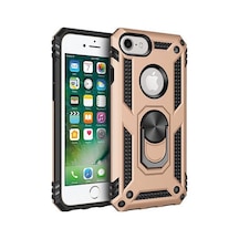 Apple Uyumlu iPhone 8 Çift Katmanlı Ve Yüzüklü Tam Koruma Vega Premium Kılıf Gold