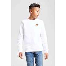 Tshirthane Saturn Göğüs Baskılı Unisex Çocuk Beyaz Sweatshirt Beyaz