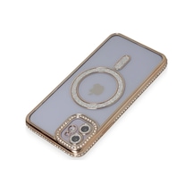 Bezos İphone 11 Kılıf Joke Simli Magneticsafe Kılıf - Gold Bzs01