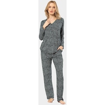 Türen Çiçek Desenli Uzun Kollu Patlı Pijama Takımı 3382/yeşil 001