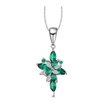 Brezza Lusso Jewelry Zümrüt Taşlı Marquise Zarafet Kadın Gümüş Kolye 45 CM 45 CM