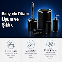 5li Banyo Seti, Beş Parça Düzenleyici, 5 Litre Çöp Kovası, Tuvalet Fırçası, Sıvı Ve Katı Sabunluk, Diş Fırça Ve Macunu Kutusu Siyah 000 Açık Krem