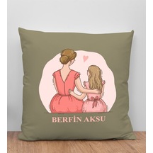 Bk Gift Kişiye Özel İsimli Anneler Günü Tasarımlı Haki Kırlent Yastık, Anneye , Ev Dekorasyonu, Anneler Günü si-5 Açık Bej