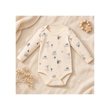 Cantaz Unisex Bebek Koala Desenli %100 Pamuk Uzun Kollu Çıtçıtlı Body Zıbın Krem