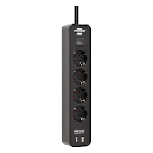 Brennenstuhl Ecolor 2xUSB Hızlı Şarj Özellikli 4'lü Priz 1.5 Metre Siyah