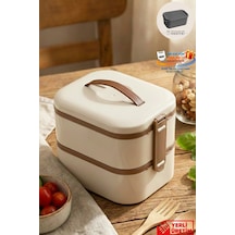 Tier - 2 Katlı Sızdırmaz Kapaklı Lunchbox 1000 Ml Krem