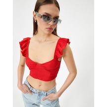 Koton Fırfırlı Crop Bluz Arkası Bağlamalı Kolsuz Kalp Yaka Slim Fit Kırmızı 4sal30050ık Kırmızı
