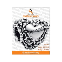 Anne Ajur Çiçek Kalp Charm Gümüş