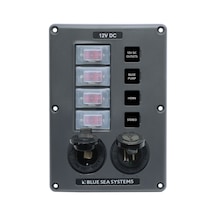 Blue Sea Systems 12V DC Su Geçirmez Sigorta Paneli 4'lü USB + Çakmaklık 4321