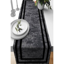 Füme Çerçeveli Desen Premium Masa Örtüsü Runner Rnr491n11