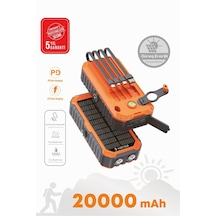 Güneş Enerjili Powerbank 20.000 Mah Taşınabilir Şarj Dahili Kablo Solar Şarj Cihazı Siyah - Turuncu