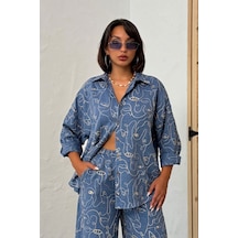 Verymoda Nakışlı Gömlek - F1899 Koyu Mavi Dsn1
