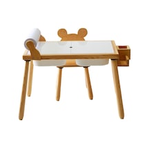 Woodnjoy Ahşap Duyusal Çocuk Aktivite Masası+1 Sandalye Seti Rulo Kağıt - Beyaz