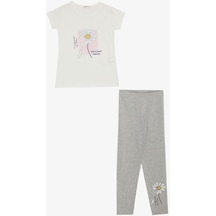 Breeze Kız Çocuk Taytlı Takım Papatya Baskılı 4-9 Yaş, Ekru-ekru Ekru