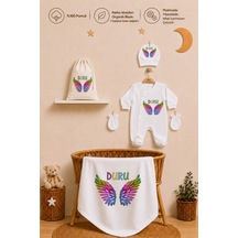 Pia Baby İsimli Kız Bebek Hastane Çıkışı Battaniye Tulum Şapka Eldiven Ham Bez Kıyafet Kesesi Yenidoğan Hediyesi 2051btk3x Ekru