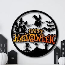 3d Baskı Happy Halloween Yuvarlak Duvar Panosu Cadı Şato Yarasa Silüetli Kapı Süsü Duvar Dekoru Siyah Çok Renkli