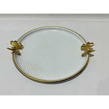 Lavin Tepsi Metal Dövmeli Yuvarlak Kelebek Beyaz Lvn 43083 3083 Çok Renk