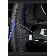 Renault 19 Europa Uyumlu Dikmeli Direksiyon Kılıfı Noktalı Dikişli Mavi İpli 38cm 10cm