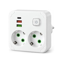 Tr Beyaz Duvar Tipi Golyat Priz, 2 Topraklı Priz Girişi, 2 Usb-a Ve 1 Type-c Şarj Portu, Açma Kapama Anahtarlı, Ak 0