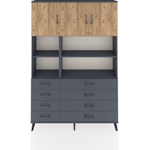 Arges Dolap 8 Raflı 8 Çekmeceli 3 Kapaklı 132x30x195 Antrasit-çam/antrasit Atlas Çam/antrasıt