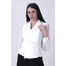 Feminist Ekru Kruvaze Yaka Taş Boncuk Detaylı Bluz 4202781.147 Ekru